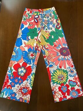 Women’s Multicolor Floral Print High-waist Wide-Leg Pants, size M